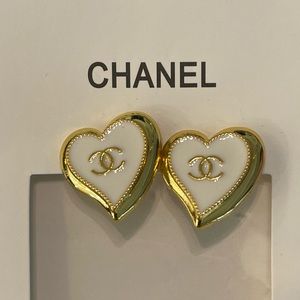 Authentic Set of Two Chanel White Heart Buttons - Stamped
